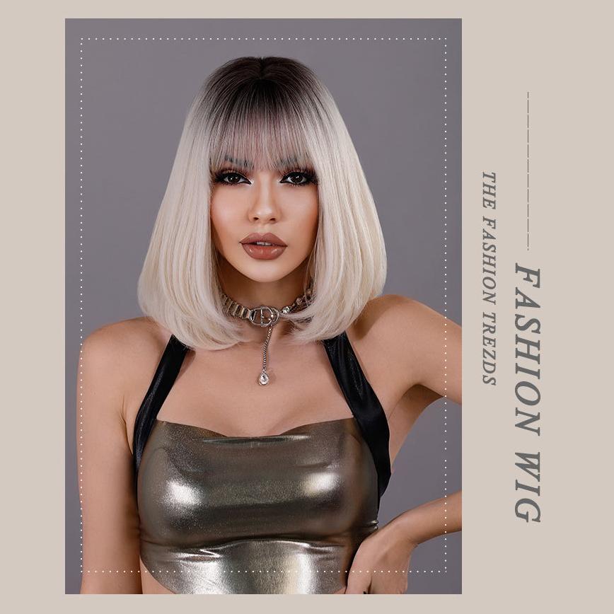 Women's 35cm Hair Simulation Hair Beige White Hair Short Hair Short Straight Hair Rose Hair Net Headwear Full Headwear Natural Reality Wig