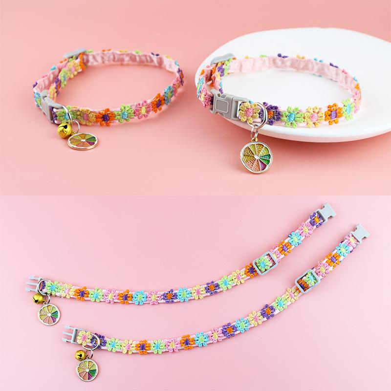 Pet Supplies Ins Style Colorful Lace Flower Collar Bell Cat Puppy Neck Collar