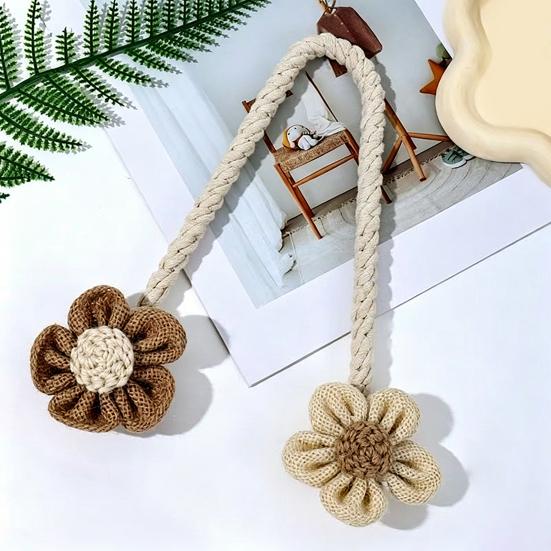 Cotton And Linen Curtain Tiebacks, Decorative Curtain Holdbacks Rope, Flower Curtain Tie Backs, Boho Drapes Holdbacks for Home Office Hotel Decor