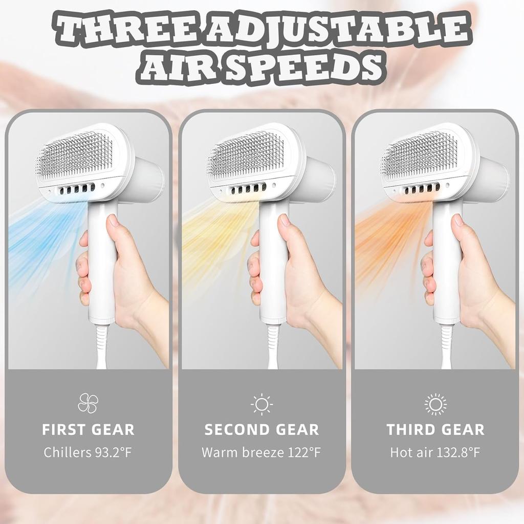 2-in-1 Pet Hair Dryer with Slicker Brush Overheating Protection 3 Blowing Modes Low Noise Dog Grooming Blower with Comb Brush