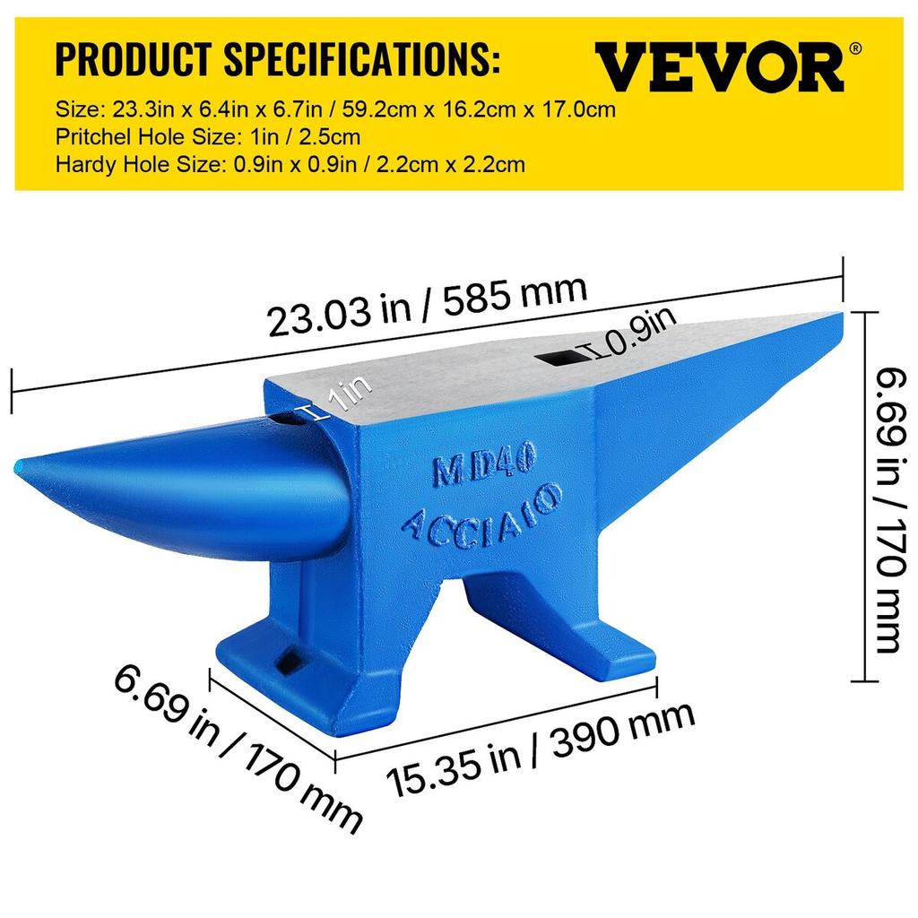 Pro Horn Anvil 88.2LBS/40KG Weight Steel Anvil Blacksmith 600mm Length Blacksmith Anvil, Portable Rugged Cast Iron Anvil Blacksmith Anvil Stable