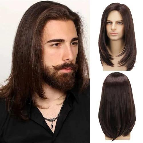 Handsome Men's Mid Length Straight Hair Rose Mesh Full Head Cover