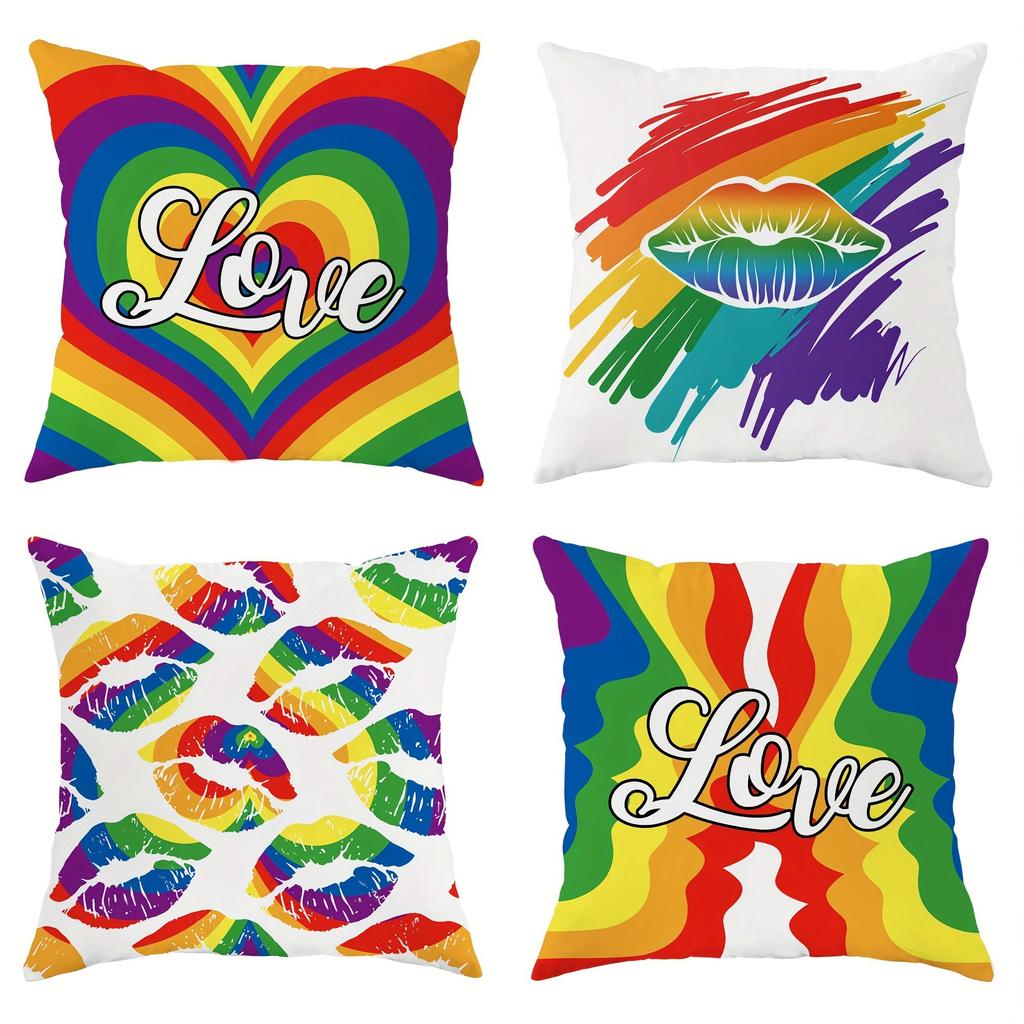 Rainbow - Themed Love and Kisses PillowcasesLiving Room Sofa Cushion Cover, Soft and Comfortable, Bedroom Room Decoration