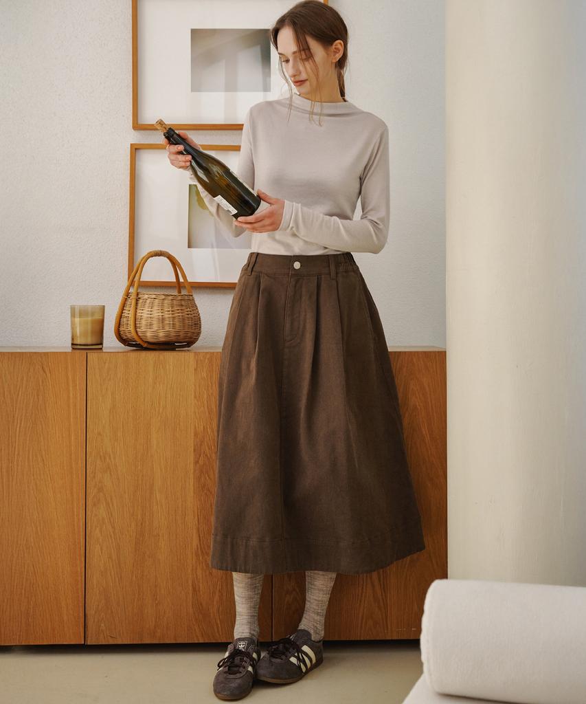 MALOUPE 3111 Brushed Collared Denim Skirt (Brown)