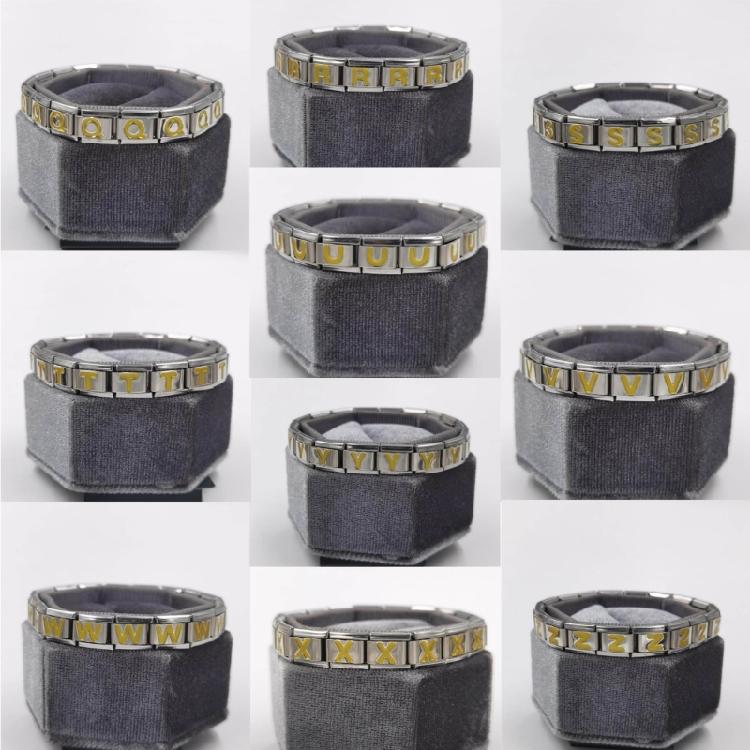 Italian Jewelry Charm Link Vintage Square Letter Beads Stainless Steel Material