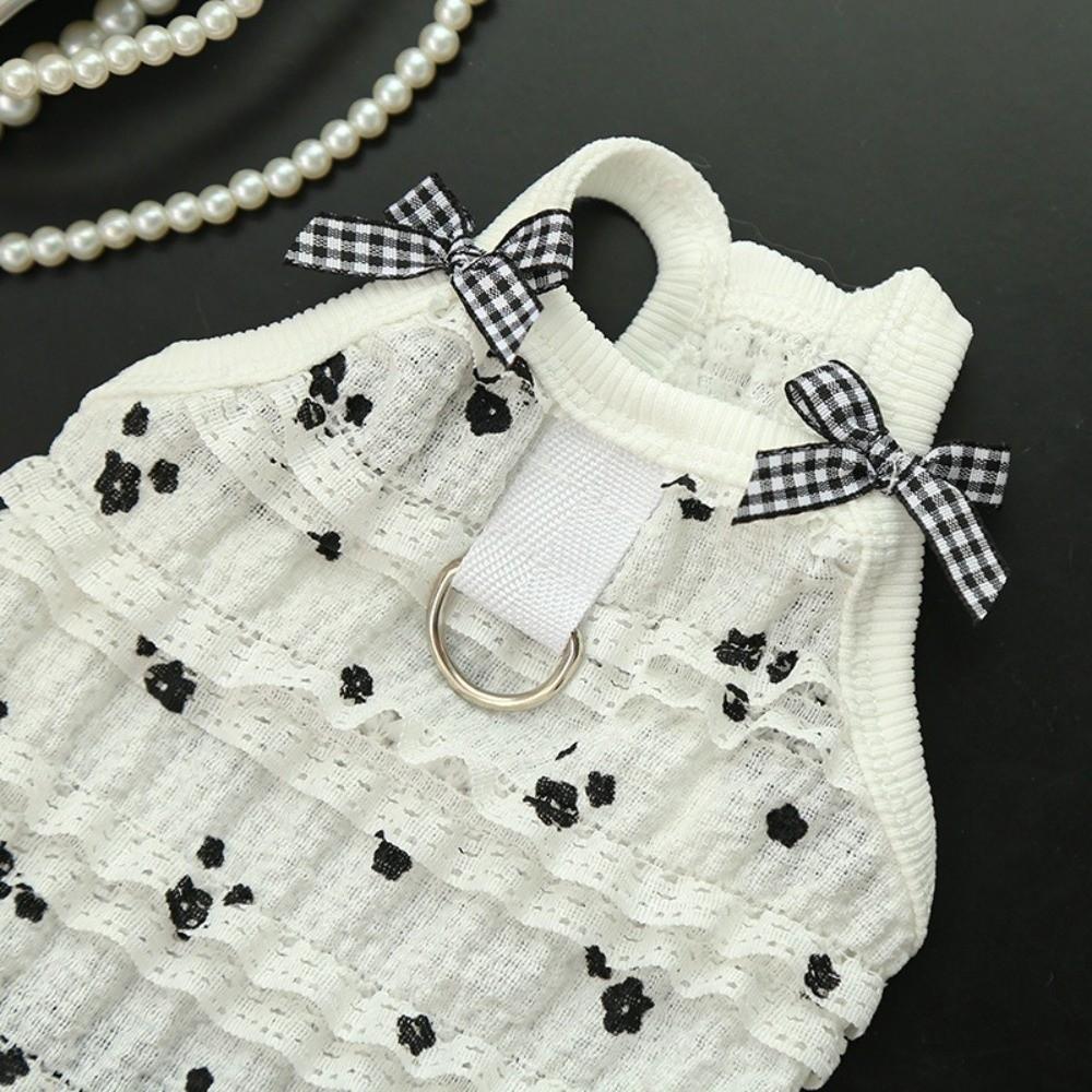 Embroidered Flower Dog Lace Dress Lace Bowknot Puppy Summer Clothing  for Puppy Cats