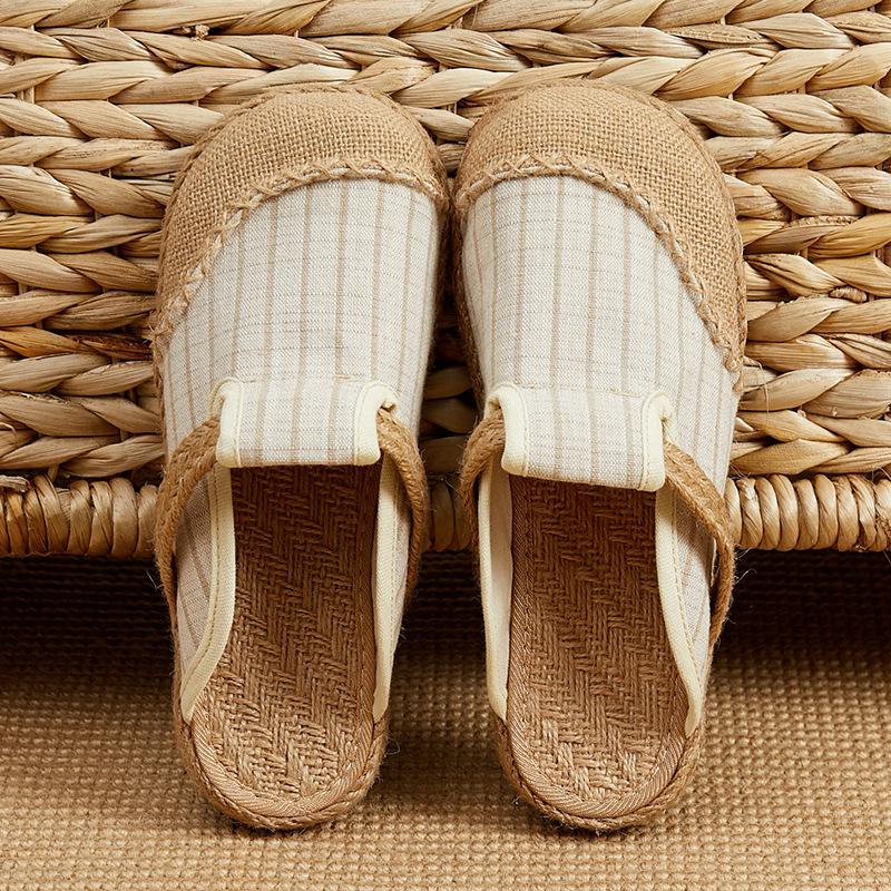 Women’s Ethnic Style Striped Cotton-Linen Slippers for Indoor/Outdoor Use