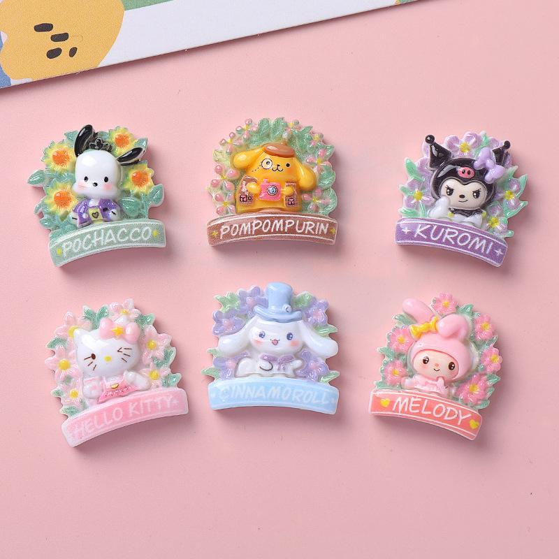 10Pcs New Mini Kawaii Cartoon Flower Garland Animal Series Flat Bottom Scrapbook  Diy Jewelry Making Hairwear Accessorie A32