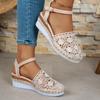 Fashion 2025 Large Size New Roman Shoe Bag Toe, Fashionable Perforated Hemp Rope Anti-slip One-line Sandals with Wedge Heels