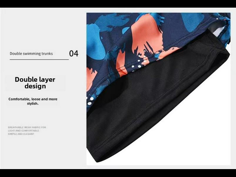 Men's Quick-Dry Double-Layer Loose-Fit Printed Swim Trunks