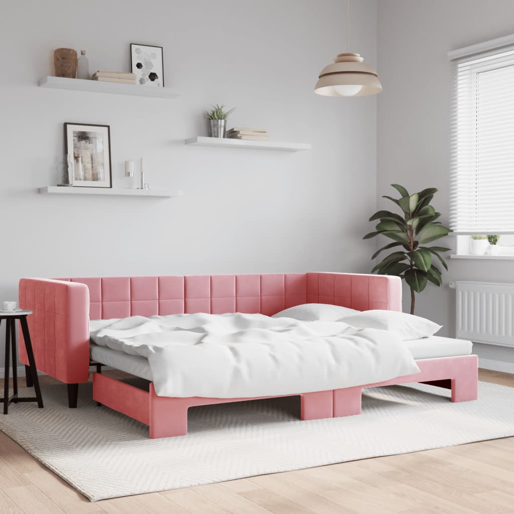 Daybed Extendable Pink 90x200 cm Velvet