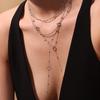 Qiong Yao 5A Zircon Clover Gold Bean Tassel Double Layer Stackable Clavicle Chain Necklace