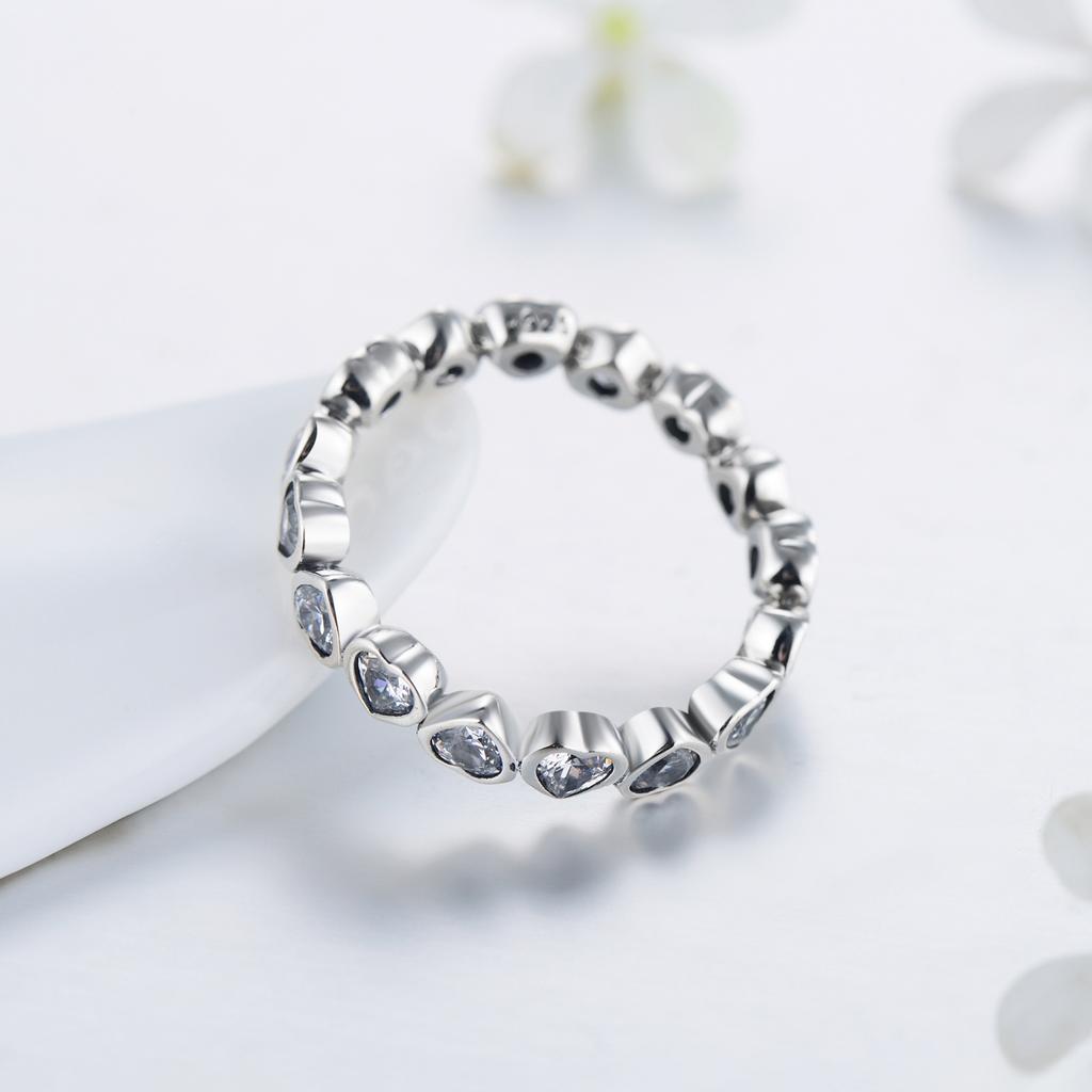 Fashion Classic Cubic Zirconia Jewelry Real 925 sterling silver Love Hearts Ring Eternity Simulated Ring Bands Jewelry