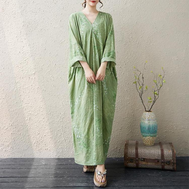 Spring Vintage Floral Print Plus Size Women Long Dress Loose Oversize Maxi Basic Long Sleeve Casual