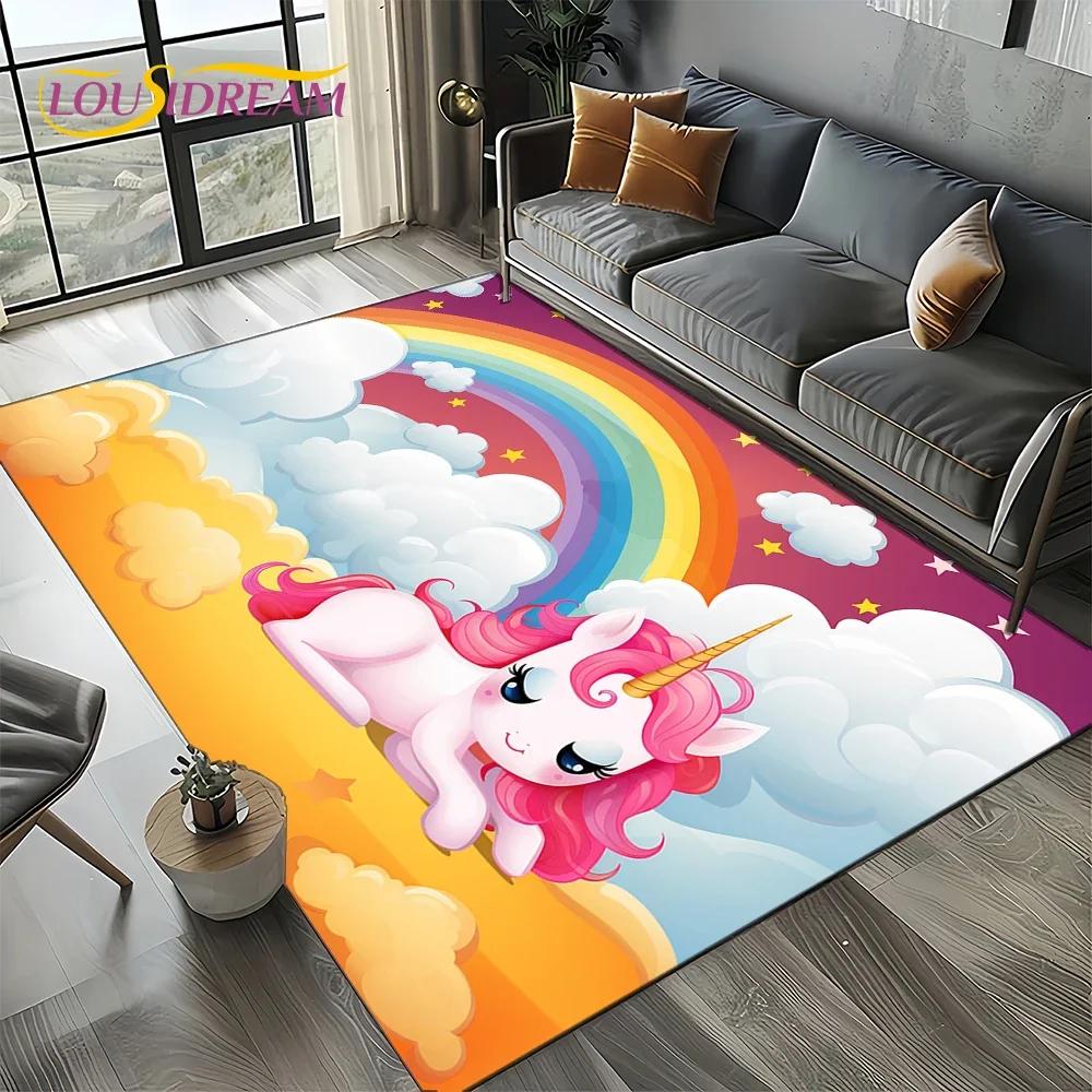 3D Cute Unicorn Cartoon Dream Girl Carpet Rug for Living Room Bedroom Home Sofa Decoration,Kid Area Rug Non-slip Floor Mat Gift