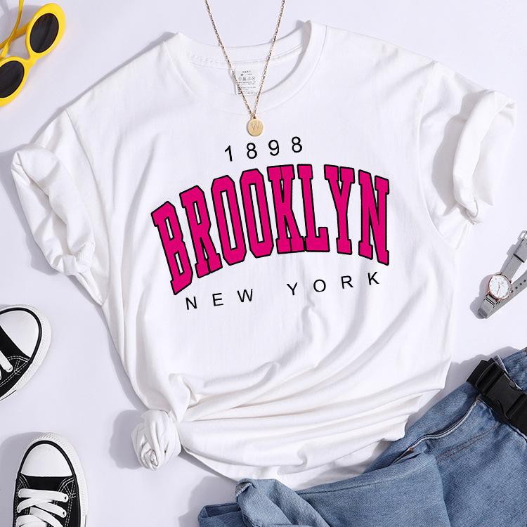 2026 New Summer Women s T-Shirt 2026 Brooklyn New York Printed Short Sleeve T-Shirt Warm Casual Streetwear XS