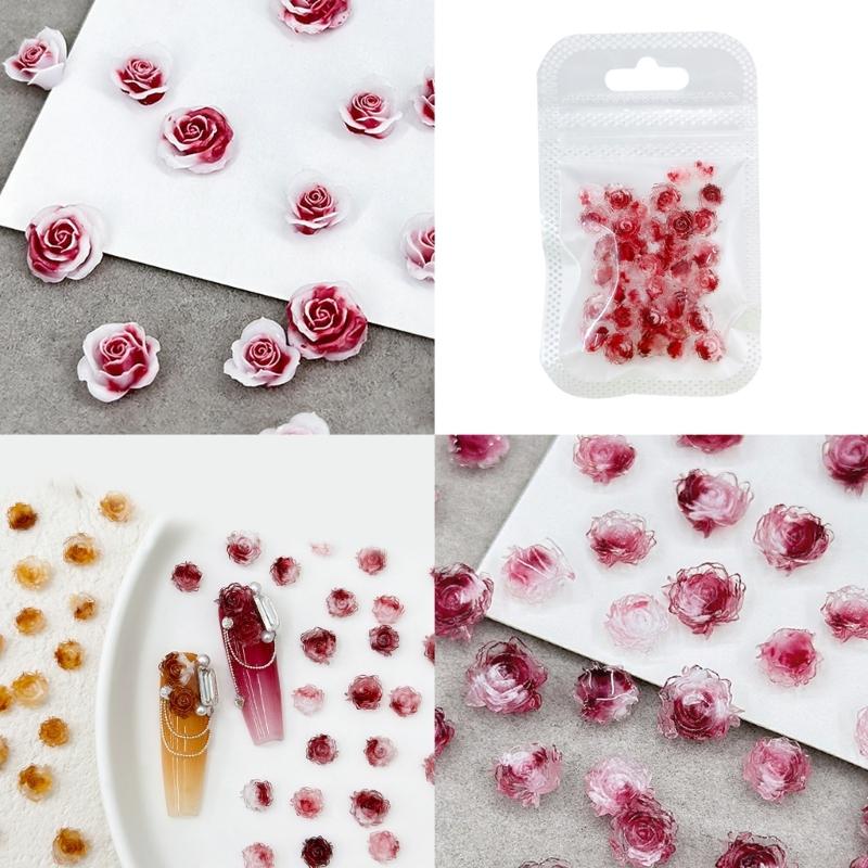 50Pcs Camellia 3D Flowers for Nails Kit 3D Nail Charms for Nail Art Bow Charms for Nails Jewelry Trendy Nail Charms