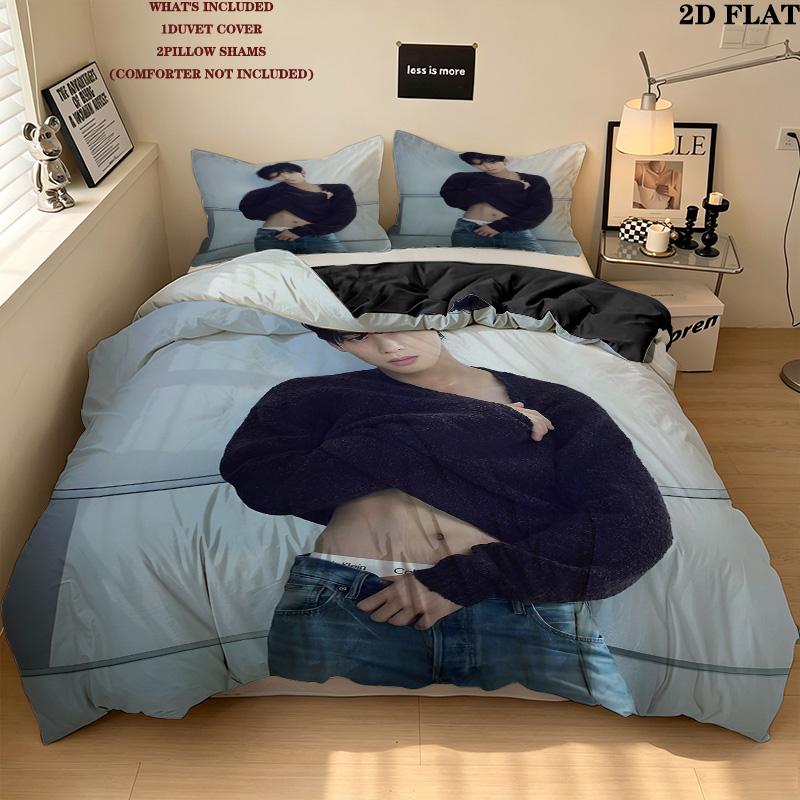 Cha Eunwoo Muster Bettwäsche Bettdecke Set Bettbezug Kissenbezug Zuhause Geburtstagsgeschenk(1 Bettbezug + 2 Kissenbezüge, ohne Füllung)
