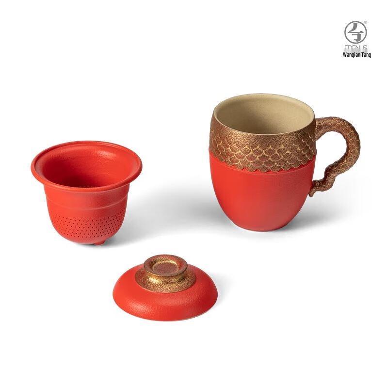 Edenus Dragon Master Ceramic Office Tea Cup with Vermilion Glaze