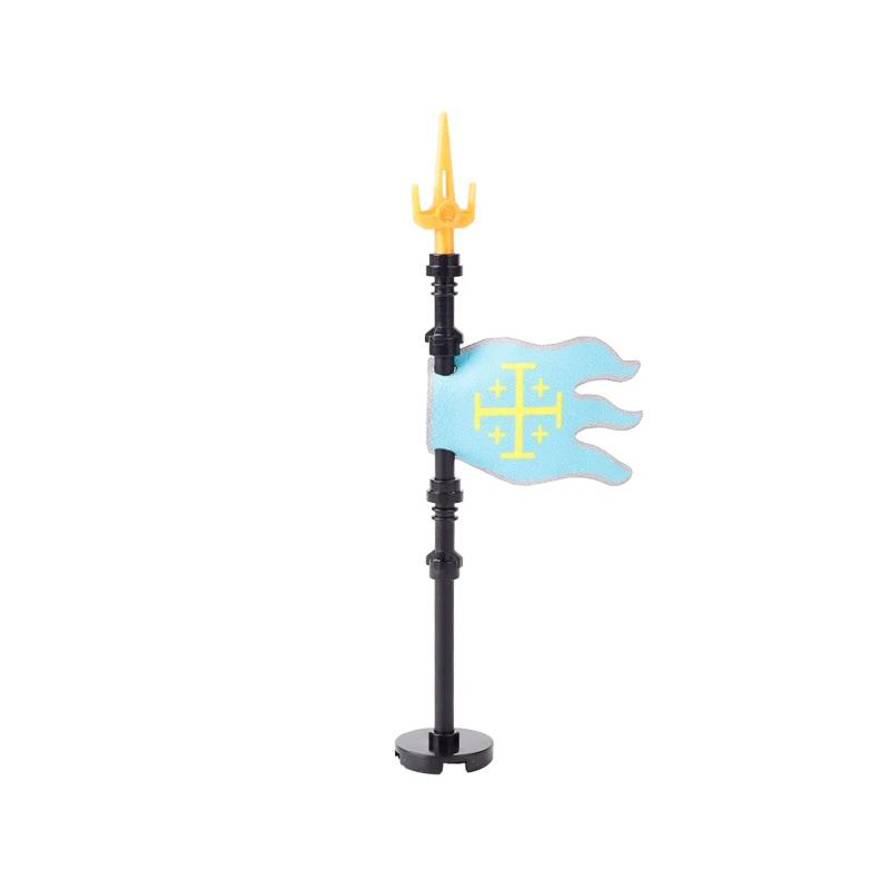 Medieval Army Empire Flag and Flagpole Set - Knight Building Blocks with Cloak and Weapon Bricks