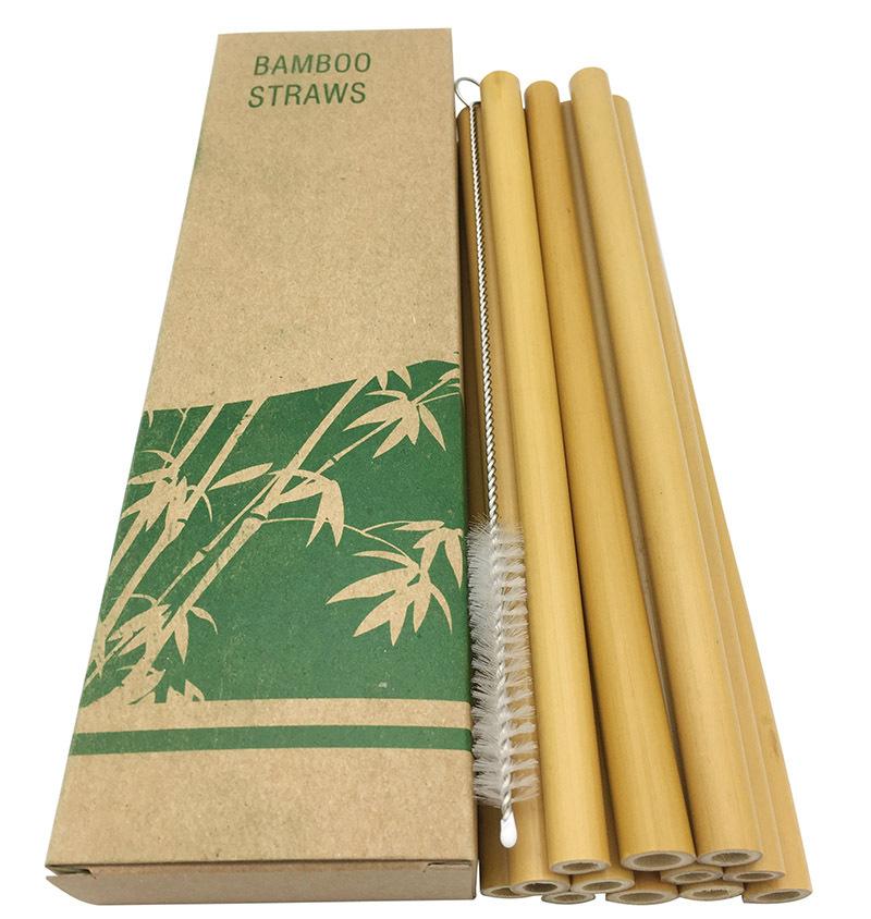 12Pcs Reusable Bamboo Straws Eco-friendly Bar Party Drinking Straw with Cleaning Brush Natural Bamboo Cocktail Straws boba tea