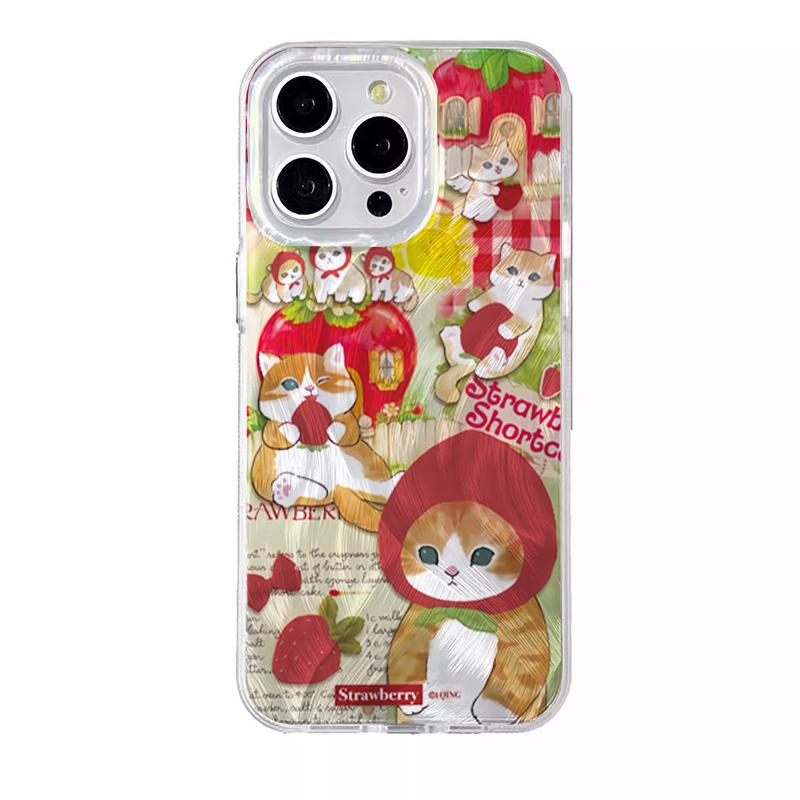 Cute Red Hat Cat Strawberry Phone Case For Samsung Galaxy S25 S24 Ultra S23 FE S22 S21 Plus A55 A56 A16 A15 A54 A53 A33 5G Cover