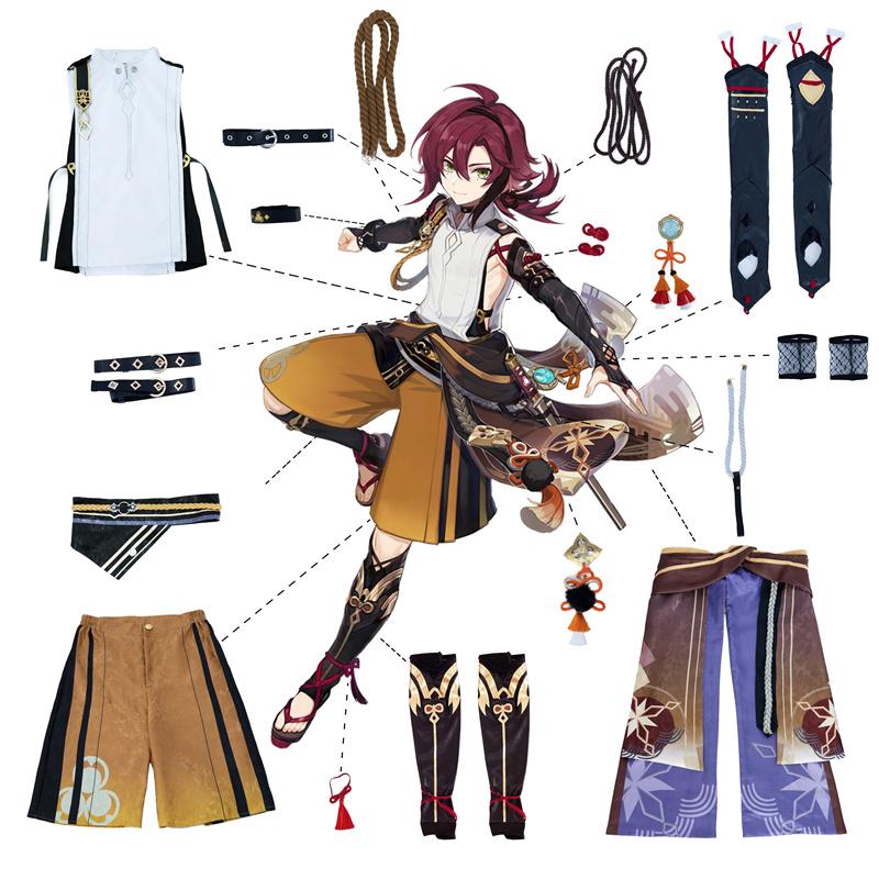 ROLECOS Game Shikanoin Heizou Cosplay Costume Brown Men Cosplay Costume Halloween Top Pant Uniform Full Set