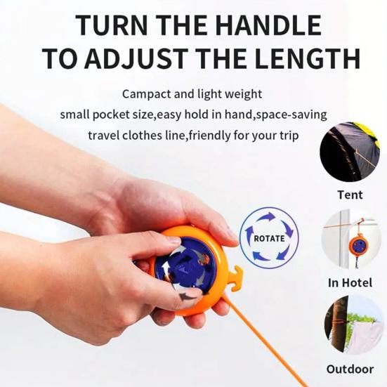 Portable Clothesline with 20 Clips & 10 Buckles, Heavy Duty Retractable Laundry Rope, Anti-slip Clothes Drying Line for Bathroom Indoor Outdoor