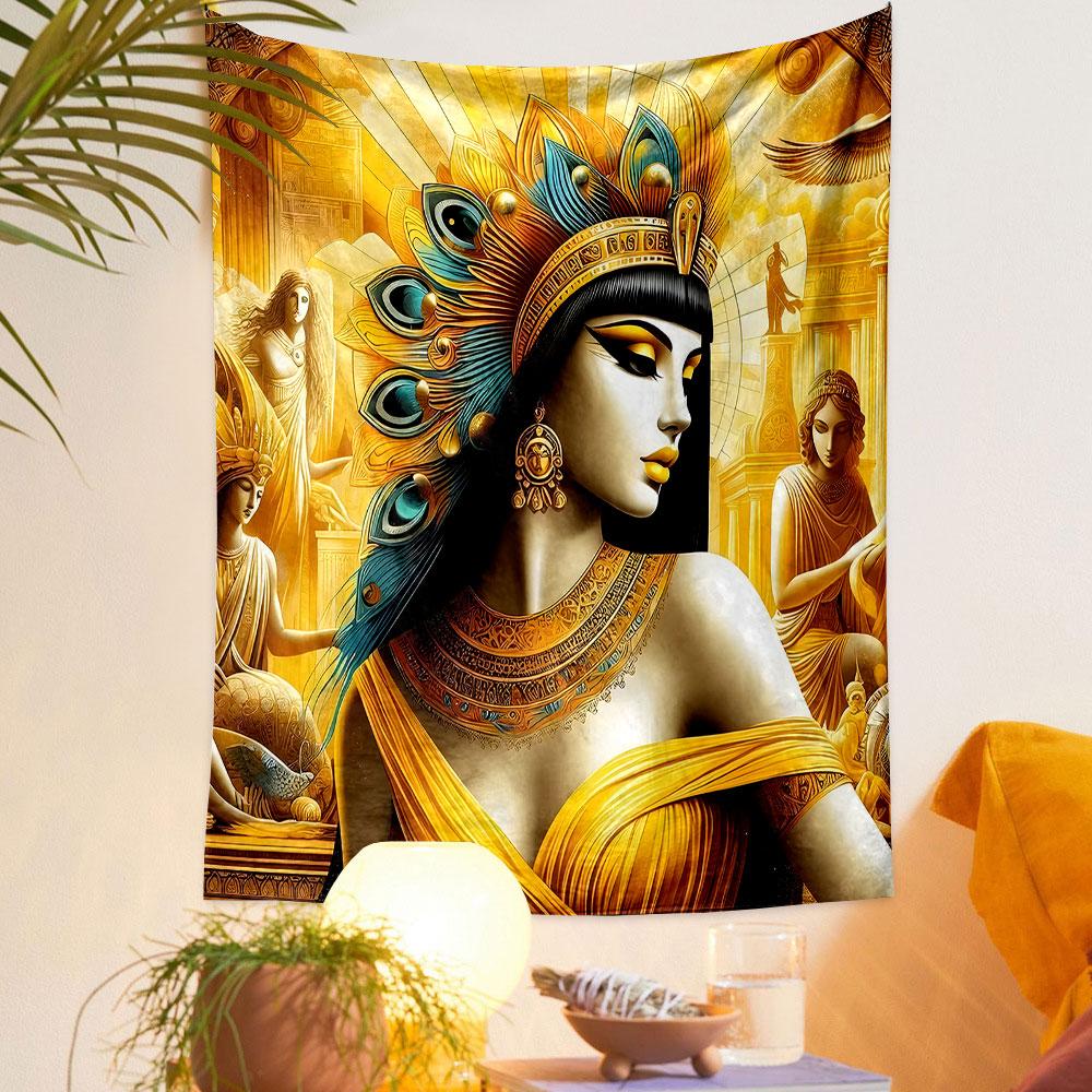 Egyptian Queen with Golden Peacock Crown Patterned tapestry home decor, suitable for bedroom and living room, gift
