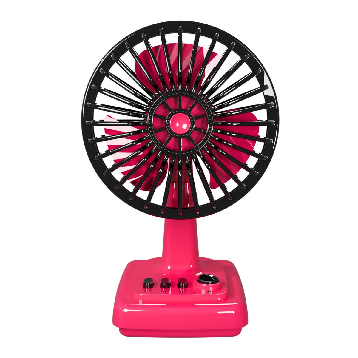 Retro-Legierung Schreibtischventilator 3 Geschwindigkeiten USB-Aufladung Tragbarer Kleiner Ventilator für Studenten Wohnheim Heimbüro Schreibtischgebrauch rot