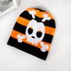 Fashion Color Blocked Striped Skull Pattern Neutral Casual Warm Knitted Hat For Streetwear And Hiphop Fans