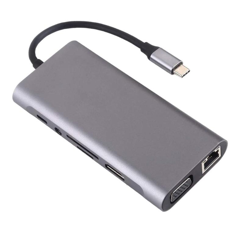 USB C to HDTV Adapter 11 Port Expansion Dock With RJ45 Gigabit Ethernet 3.5mm USB3.0 Data Transfer Memory Card Reader 87W