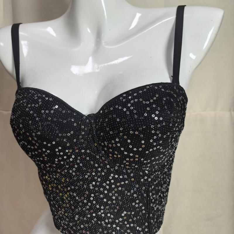 Sexy Spice Pearlescent Sequin Bra Versatile Outer Wear Tub Suspender Comfortable Gathering Corset