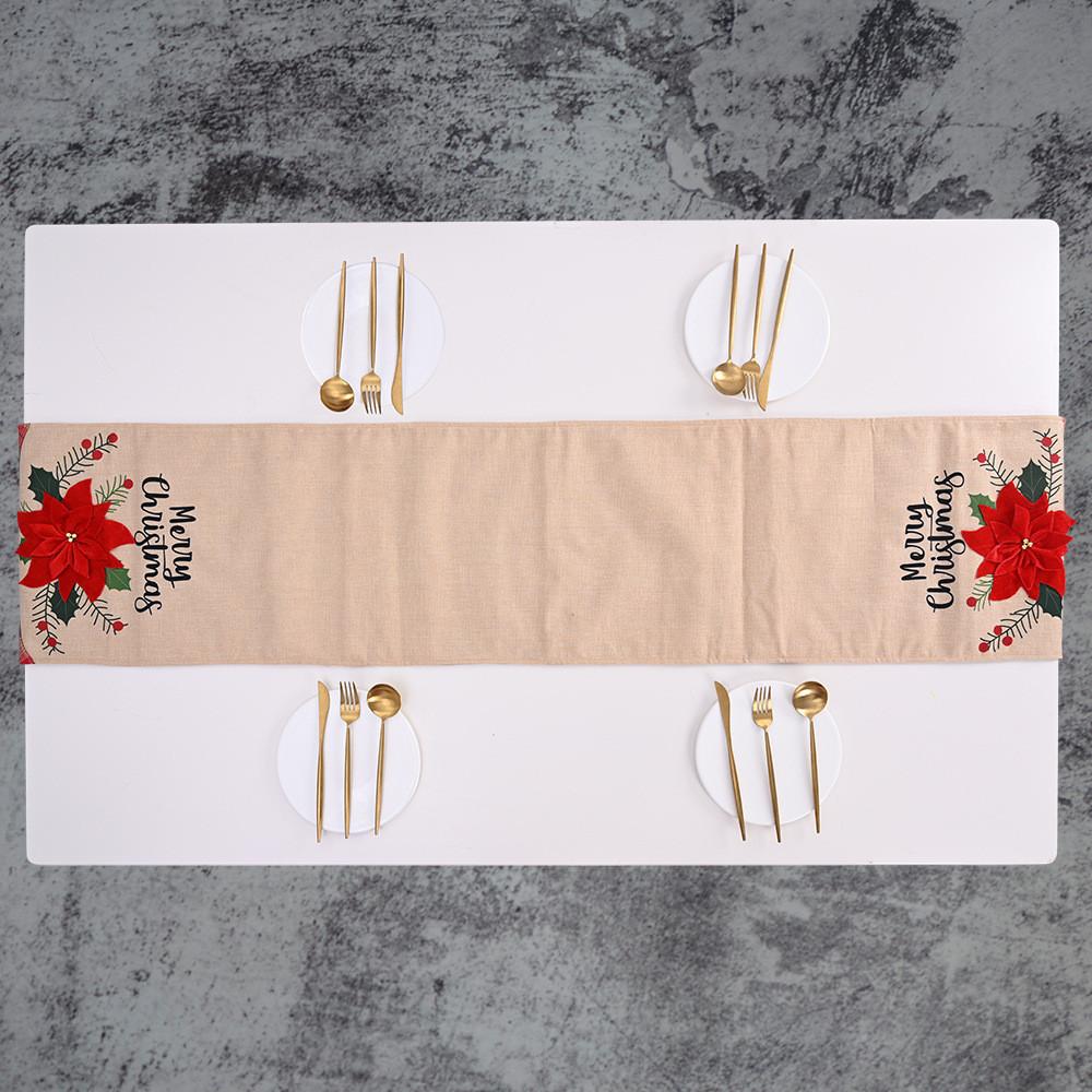 Beautiful Red Flower Burlap Table Runner Perfect For Festive Christmas Decorations