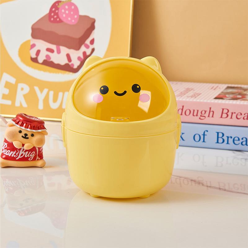 Cute Mini Desktop Trash Can with Lid Wastebasket Home Storage Bucket Office Living Room Student Storage Box Pen Holder