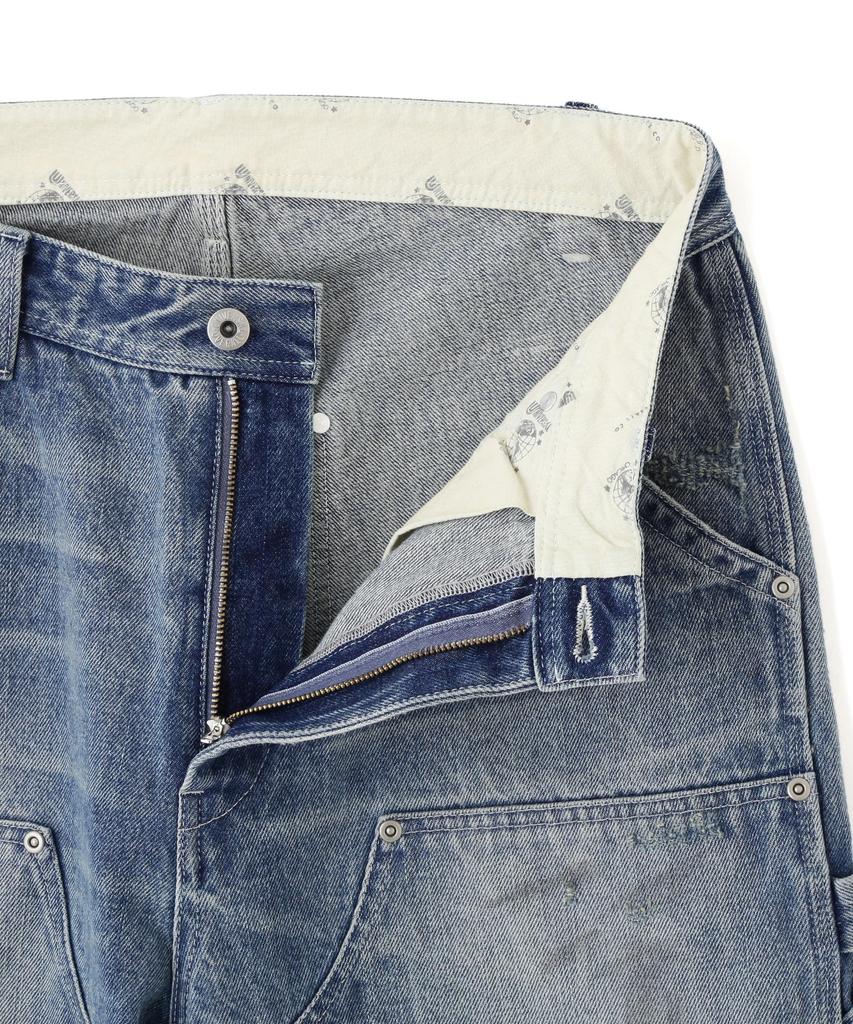 AVIREX UNIVERSAL OVERALL DENIM DOUBLE KNEE PAINTER Size Washed and PANTS, Men's, M, 369, Distressed, 783-5111201