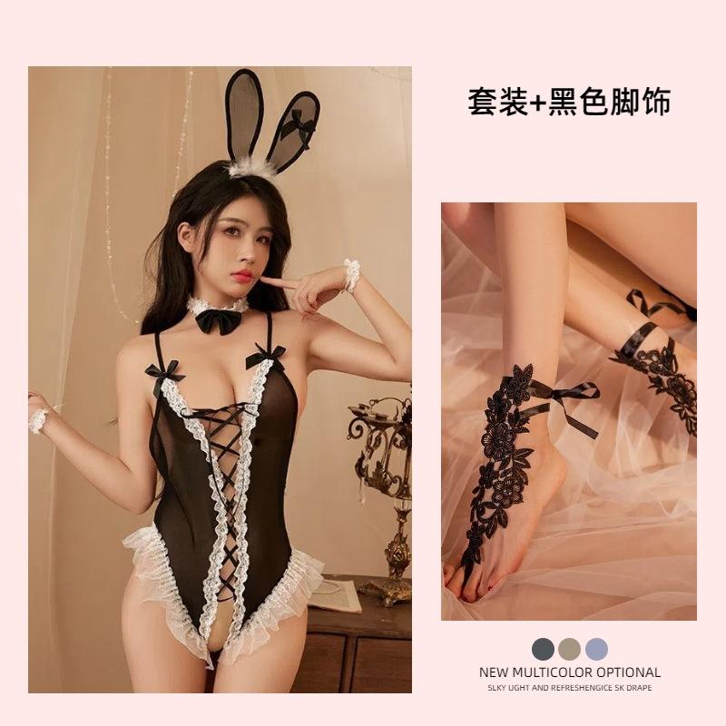Night Sexy Bunny Straps Open Onesie Small Chest Pure Desire Perspective Love Lingerie Uniform Suit