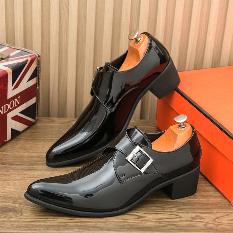 Luxury Black High Heel Men's Shoes Fashion Moccasin For Men Wedding Shoes Casual Dress Leather Pointed Toe Shoes Man Oxford Shoe