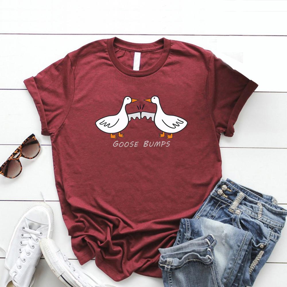 Goose Bumps T Shirt Funny Goose T-shirts Women Short Sleeve T Shirts Duck Lover Tee Streetwear Women Clothing Vintage Clothes