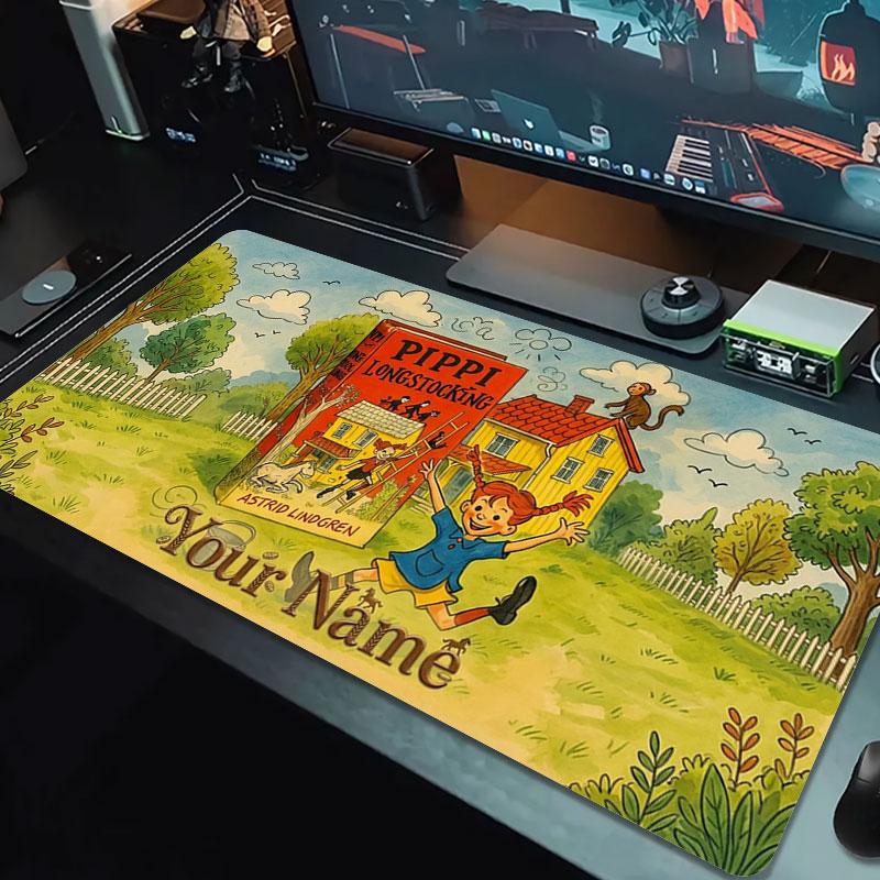 Pippi Longstocking Custom Name Large Size Mouse Pad Large Gaming Table Cushion Non-slip Laptop Tablet Big Mousepad XXL Mat Mini PC Playmat With Lock E