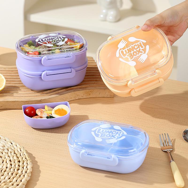 Compact Student Double/Single Layer Plastic Lunch Box with Lid - Portable Bento for Office Workers, Fruit, or Salads.