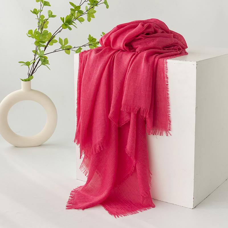 Spring & Summer Lightweight Sunscreen Shawl: Imitation Cotton-Linen, High-End Silk Gauze Scarf, Solid Color for Women