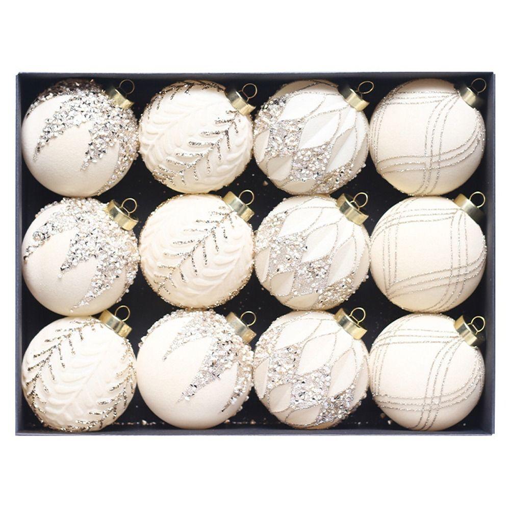 

12 шт. 8 см набор флокированных рождественских шаров красный зеленый праздничный рождественский шар подвеска пластиковые елочные украшения детские подарки бежевый