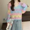 2024 European Loose Gradient V-neck Knit Sweater for Women - Autumn Sweet Style