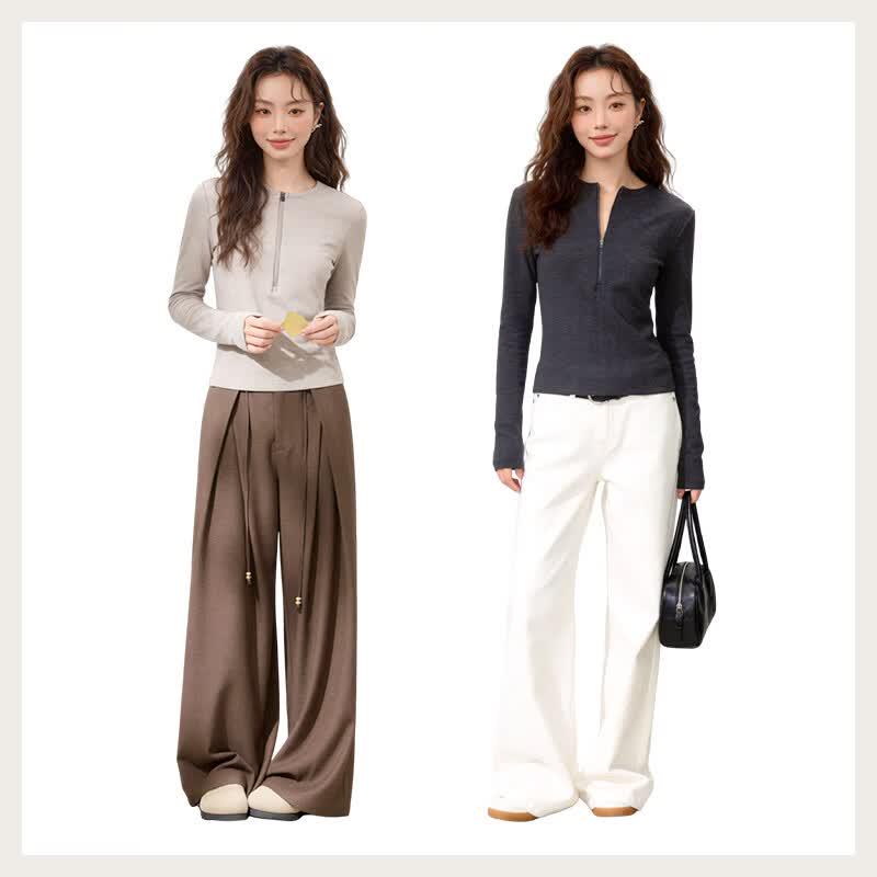 MJ STYLE Women's Half-Zip Long Sleeve Slim Fit T-shirt