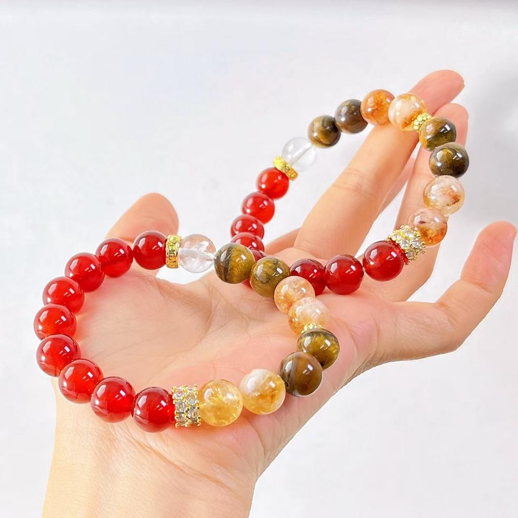 Maillard Maple Natural Tiger'S Eye Honey Milk Cover Citrine Red Chalcedony White Crystal Bracelet Bracelet
