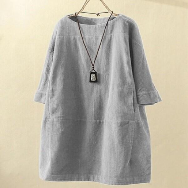 Women Thick Dresses Woman Spring Autumn Corduroy Retro Solid Dress Plus Size Loose Dress