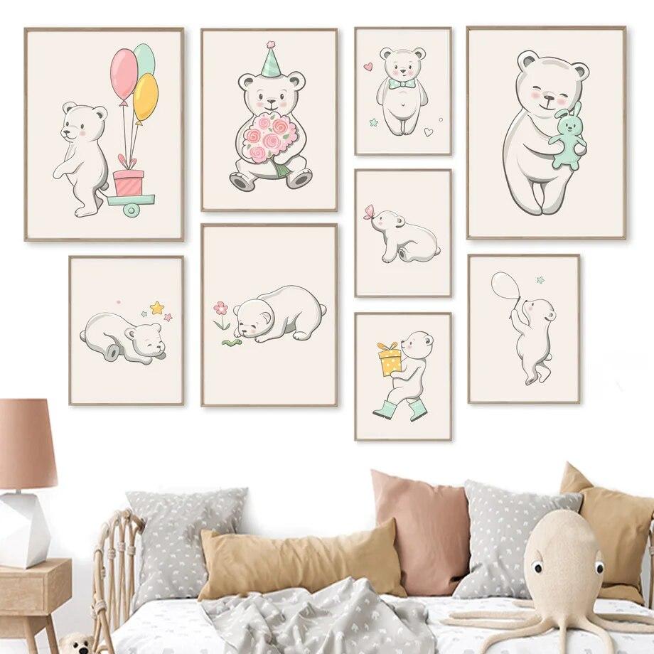 

Bear Balloon Flower Toy Star Gift Bowknot Butterfly Wall Art Painting Nordic Posters and Prints Wall Art Kid s Room