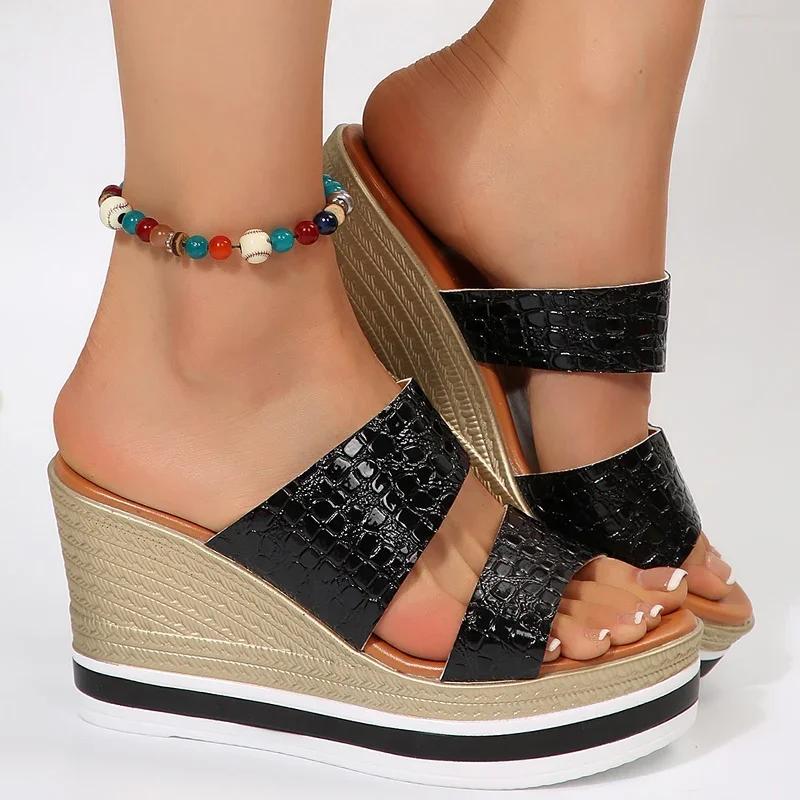 Fashion Summer Platform Sandals for Women Fashion Pu Leather Women Shoes Wedges High Heel Slippers Woman Light Plus Size Slides Sandles