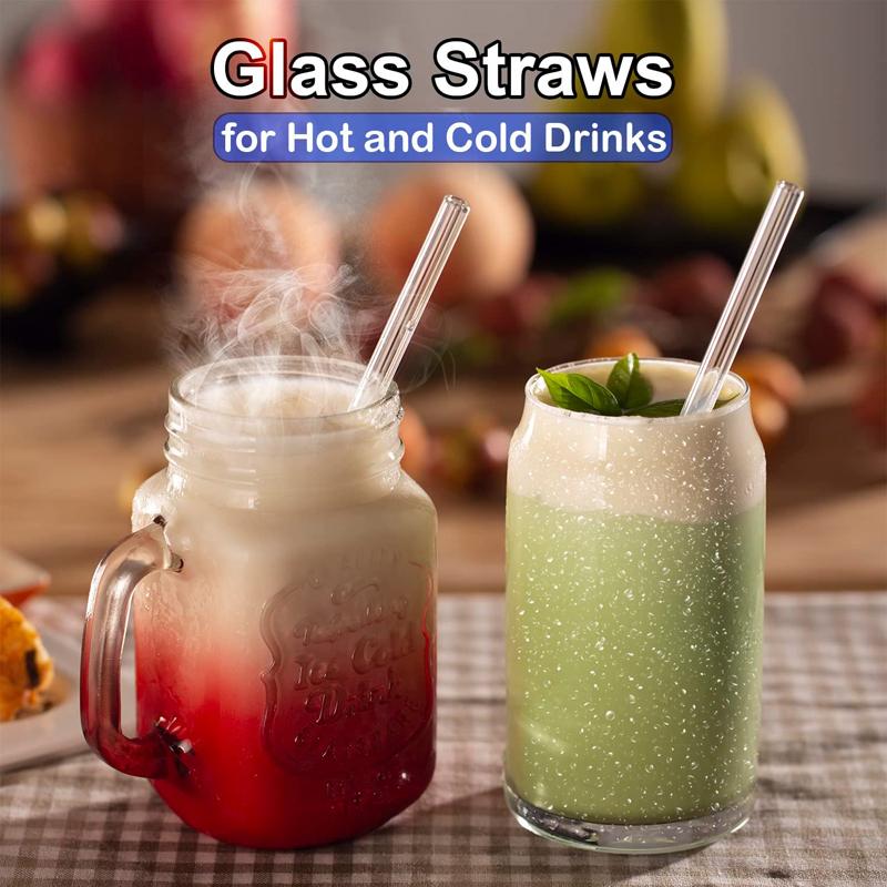 50Pcs Glass Straws Reusable Drinking Straws 8 Inch 8mm Bent Straight Glasses Tubes Straw for Coffee Tea Smoothie Juice Ice Drink